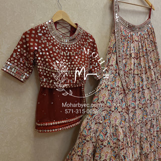 Mirror work floral lehenga