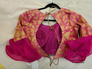 Pink Brocade Backless Blouse