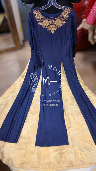 Blue and Golden Brocade Gown