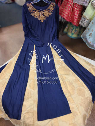 Blue and Golden Brocade Gown
