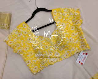 Yellow White Pearl Embroidered Blouse