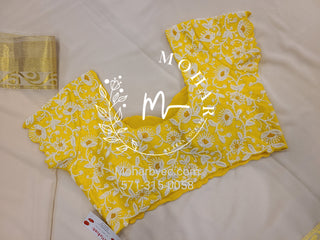 Yellow White Pearl Embroidered Blouse