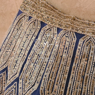 Raw silk pearl work navy blue lehenga choli