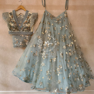 SEA GREEN BUTTERFLY LEHENGA CHOLI