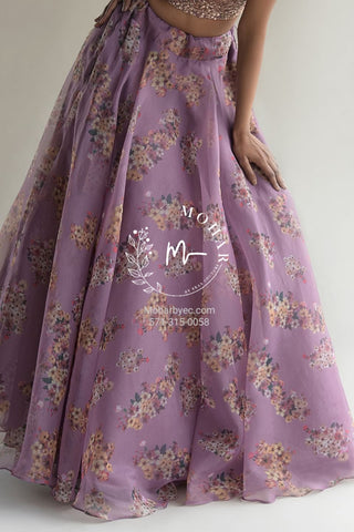 Mauve Floral Jacket Party Wear Lehenga