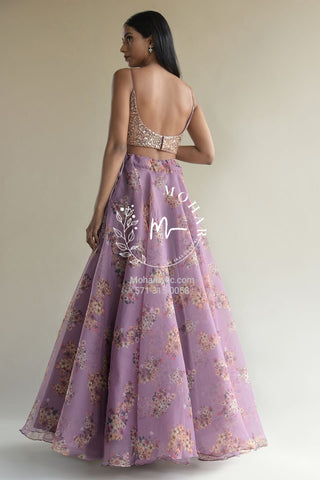 Mauve Floral Jacket Party Wear Lehenga