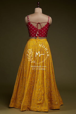 Red and Yellow Bandhani Dupatta Traditional Lehenga