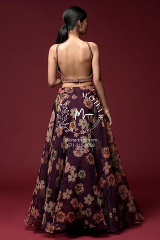 Organza Floral Halter neck Lehenga