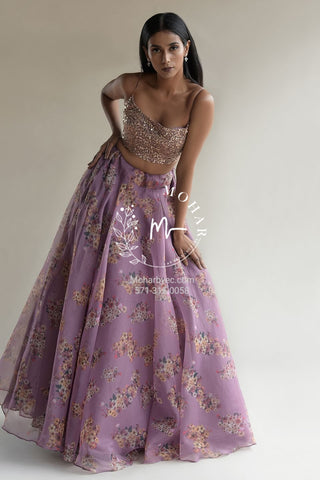 Mauve Floral Jacket Party Wear Lehenga