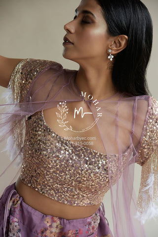 Mauve Floral Jacket Party Wear Lehenga