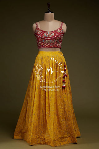 Red and Yellow Bandhani Dupatta Traditional Lehenga