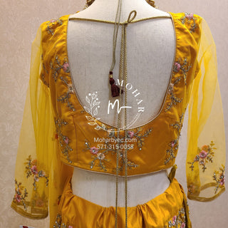 Resham flowers with crystal Lehenga - yellow