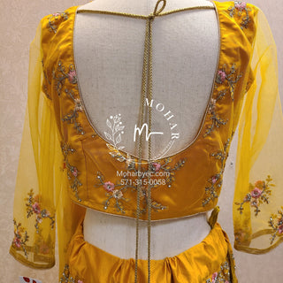 Resham flowers with crystal Lehenga - yellow