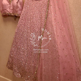 Pink sequence mirror party wear reception Lehenga