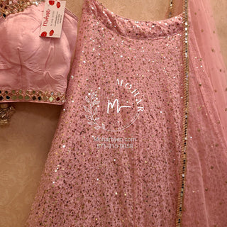 Pink sequence mirror party wear reception Lehenga