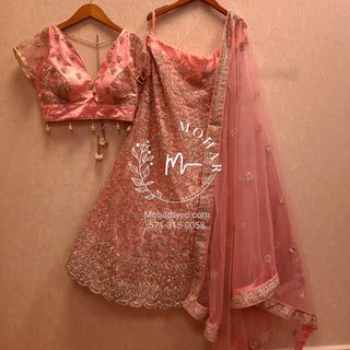 Resham flowers with crystal Lehenga - pink