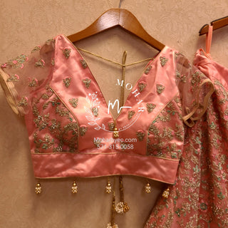 Resham flowers with crystal Lehenga - pink