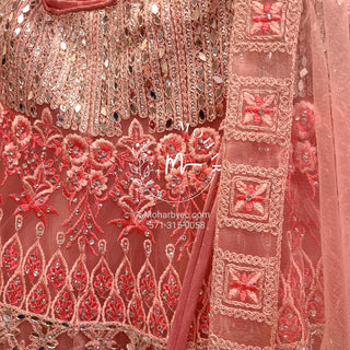 Pink net reception Lehenga