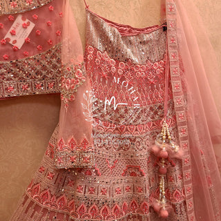 Pink net reception Lehenga