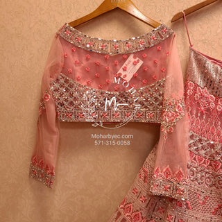 Pink net reception Lehenga