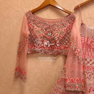 Pink net reception Lehenga