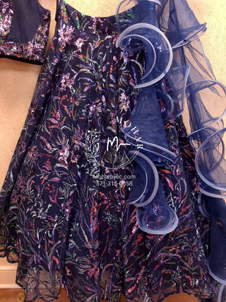 Midnight blue colorful wedding Lehenga