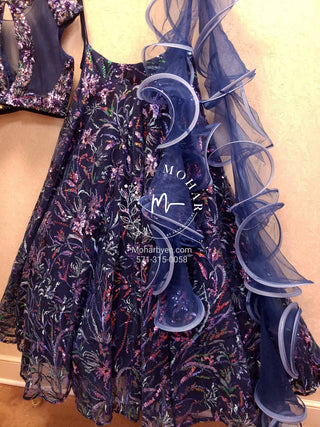Midnight blue colorful wedding Lehenga
