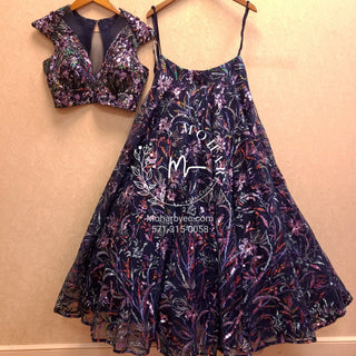 Midnight blue colorful wedding Lehenga