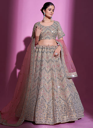 Beige Silk Gota & thread work Lehenga choli