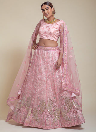 Wedding wear Pink sequin work net lehenga