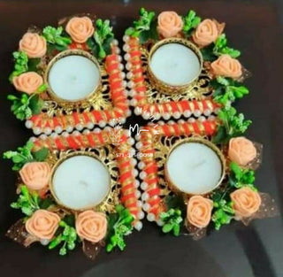 Set of 4 tea light holder with satin flowers