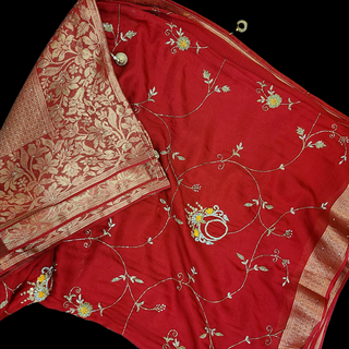 Red Silk Banarasi Saree and blouse set