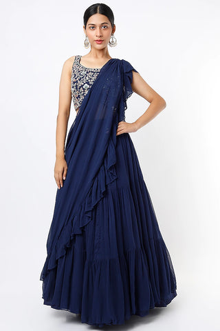 Navy Blue embroidered Lehenga set
