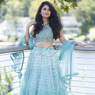 Powder Blue Embroidered Lehenga set