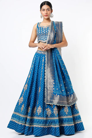 Lapis Blue Traditional Bandhani Lehenga set
