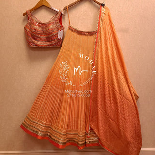 Orange Chikan work Sunshine Lehenga