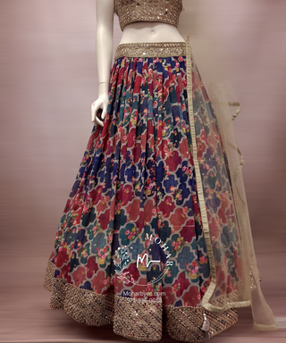 Printed Beige Georgette Lehenga