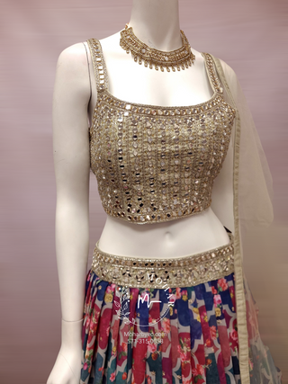 Printed Beige Georgette Lehenga