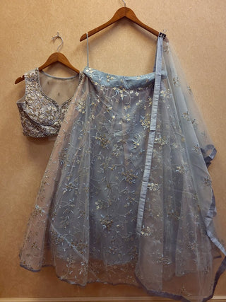 Silver Grey Soft Net Lehenga Choli