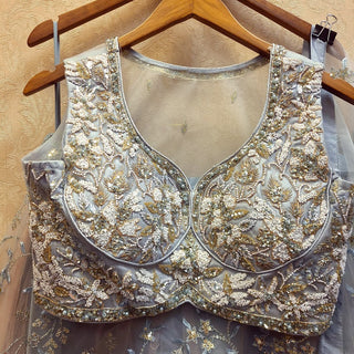 Silver Grey Soft Net Lehenga Choli