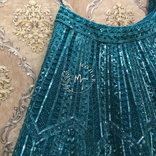 Green Net Indo Western Reception Lehenga