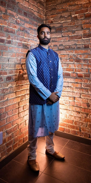 Blue Kurta Pyjama with Vest