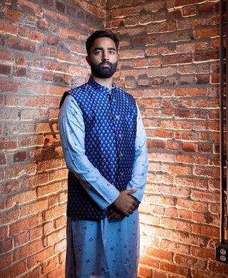 Blue Kurta Pyjama with Vest