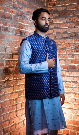 Blue Kurta Pyjama with Vest