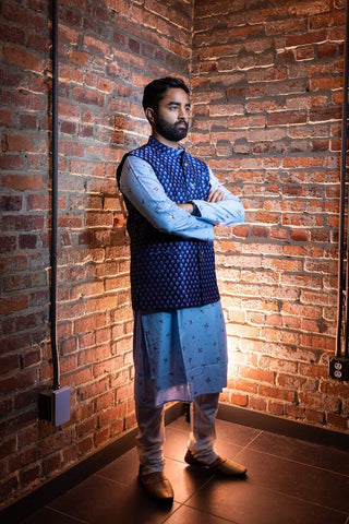 Blue Kurta Pyjama with Vest