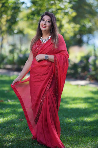 Pre-Stitched Saree in Red