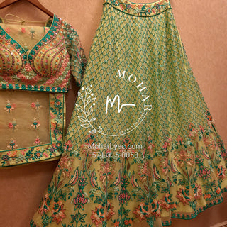 Lime Green Soft Net Lehenga Choli