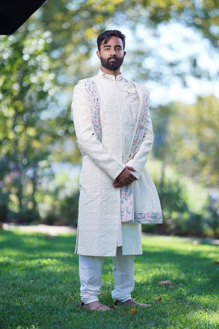 Silk Sherwani in Ivory