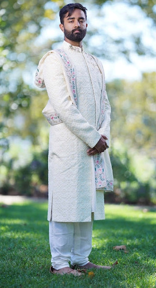 Silk Sherwani in Ivory