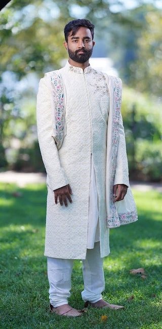 Silk Sherwani in Ivory